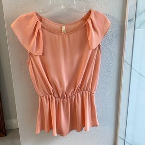 Peach Flutter Short Sleeve Top with Cinched Waist